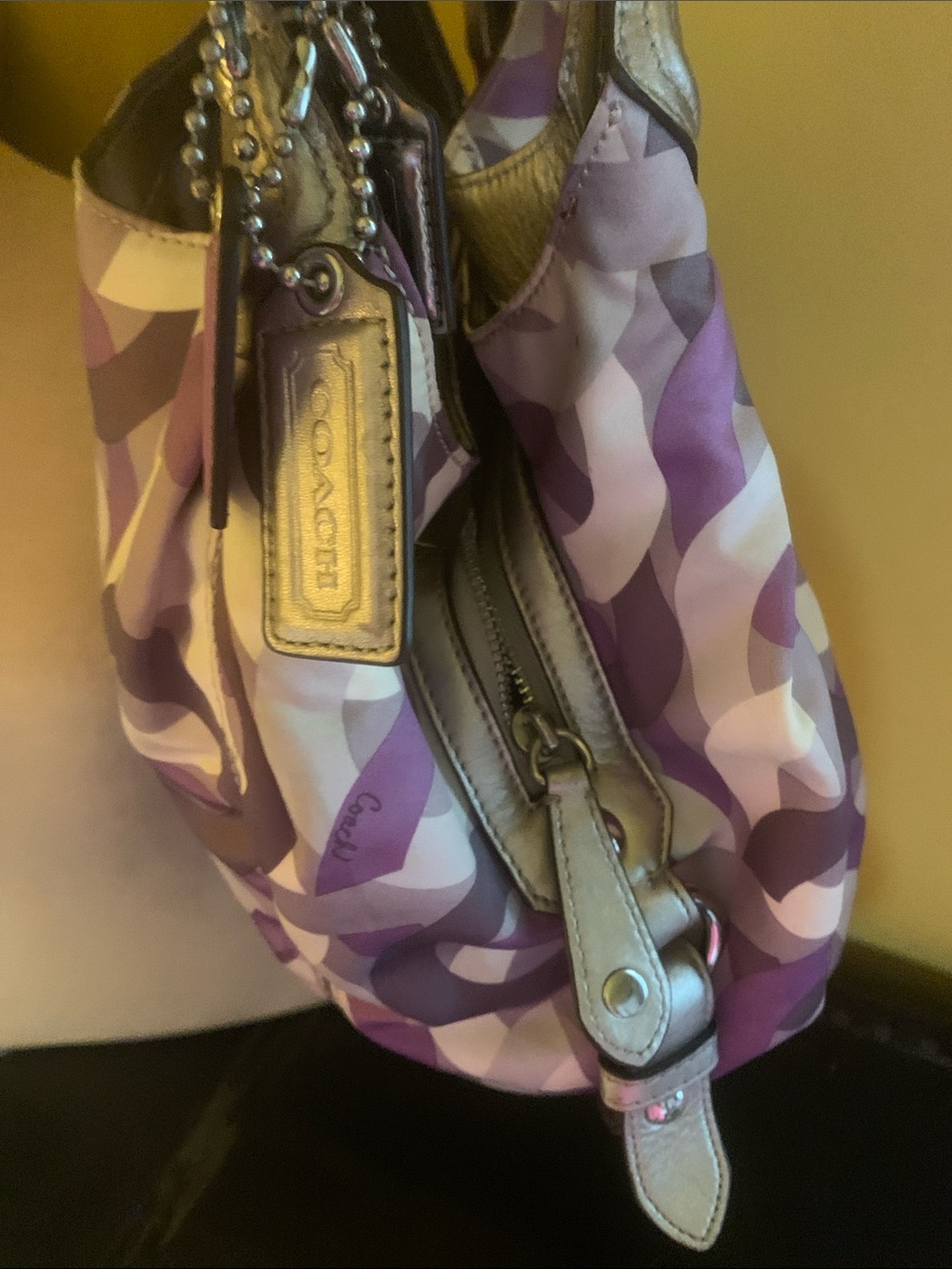 Coach Purple Geo Print Shoulder Tote with Silver Trim - Picture 2 of 5